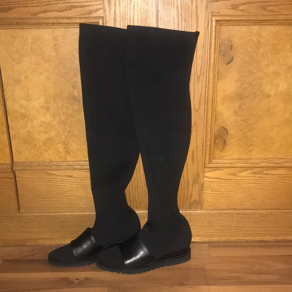 Rudsak knitted knee-high stockings boots with  platform and leather detailing